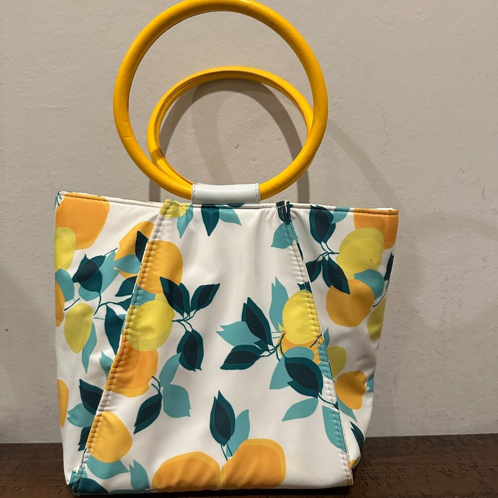 Who What Wear Lemon Print Circle Handle Tote